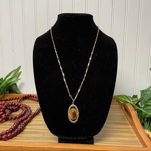Vintage Necklace Gold & Brown Pendant